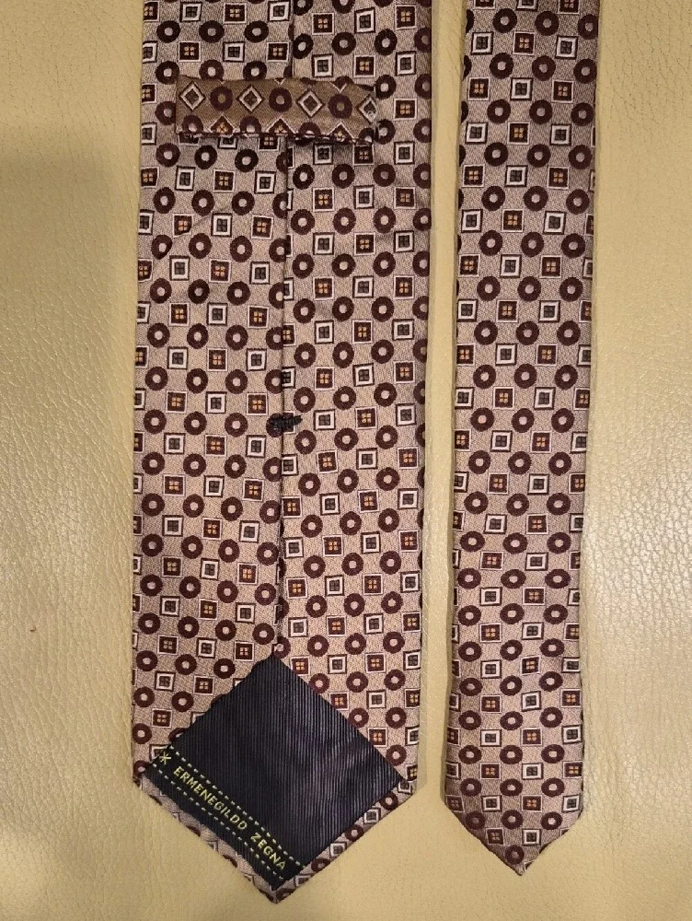 Ermenegildo Zegna Silk Brown and Cream Geometric Tie Made In Italy
